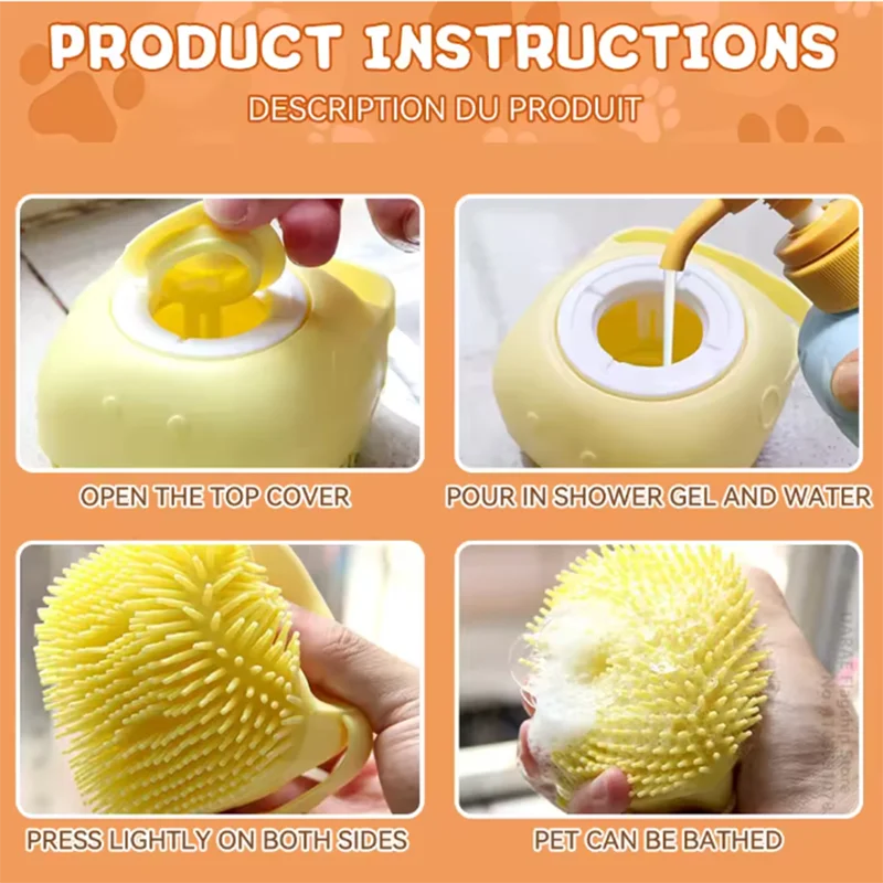 Escova de Banho para Animais em Silicone Macio